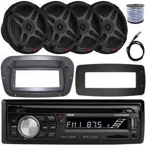 Pyle PLCDBT95 Single-DIN Bluetooth Marine AUX/USB CD Player/MP3 AM/FM In-Dash Stereo Receiver W/Install Kit + Adapter Plate, 4x 6.5" 600W Max Power 2-Way Coaxial Component Speakers W/Wire, Antenna