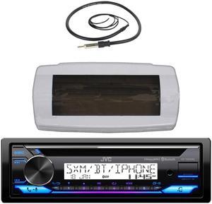 JVC KD-T92MBS Single-DIN Marine Bluetooth USB/AUX CD Player AM/FM Stereo Receiver W/White Boat Stereo Splash Cover Bundle Combo With Enrock EKMR1 Flexible Hideaway Wired 22" Radio Antenna (Black)