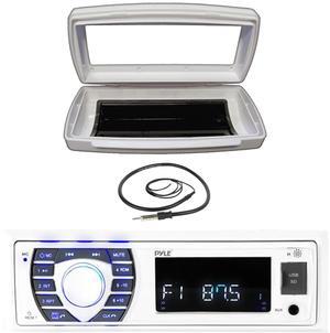 Pyle PLCDBT65 Single-DIN Marine Bluetooth USB/AUX CD Player AM/FM Stereo Receiver W/White Marine Stereo Splash Cover Bundle Combo With Flexible Hideaway Wired AM/FM 22" Radio Antenna (Black)