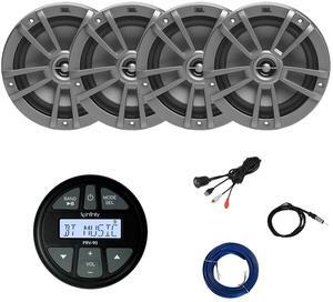 Infinity PRV90 AM/FM Bluetooth AUX/USB Gauge Style Marine Stereo Receiver, 4x 6.5" 180 Watt Peak Power 2-Way Multi-Element Gray Marine Speakers, Wire, Antenna, USB/AUX Adapter (Bulk Packaging)