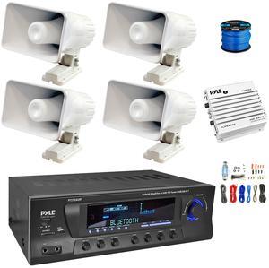 Enrock Home Theater 4-Channel 300W Bluetooth AM/FM Amplifier Receiver, Amplifier w/Kit, 2x 6" 50 Watt Indoor/Outdoor Portable PA Horn Speakers w/Wire