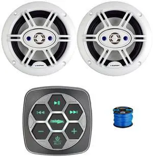 Metra IBBTR19 Marine 3-Zone Bluetooth Controller, 2x 6.5" 240 Watt Max 4-Way Marine Outdoor Audio Speakers (White) w/Wire