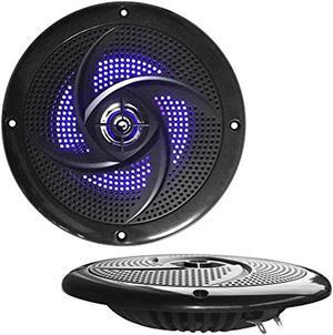 Pyle Marine Speakers - 5.25 Inch 2 Way Waterproof and Weather Resistant Outdoor Audio Stereo Sound System with LED Lights, 180 Watt Power and Low Profile Slim Style - 1 Pair - PLMRS53BL (Black)