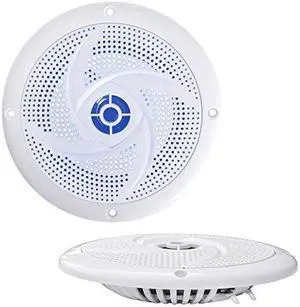 Pyle Marine Speakers - 6.5 Inch 2 Way Waterproof and Weather Resistant Outdoor Audio Stereo Sound System with LED Lights, 240 Watt Power and Low Profile Slim Style - 1 Pair - PLMRS63WL (White)