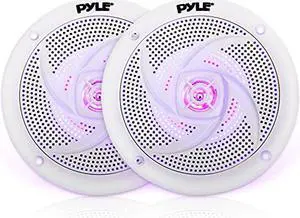 Pyle Marine Speakers - 4 Inch 2 Way Waterproof and Weather Resistant Outdoor Audio Stereo Sound System with LED Lights, 100 Watt Power and Low Profile Slim Style - 1 Pair - PLMRS43WL (White)