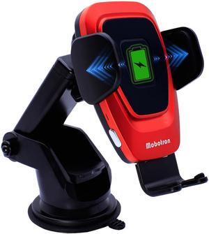 Mobotron Wireless Car Charger Smartphone Mount (Red), Qi 15W Fast Charging