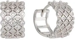 925 Sterling Silver Huggie Hoops Earrings with 4 row Cubic Zirconia ( CZ) Rhodium Plated EH005-12MM