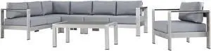 Shore 6 Piece Outdoor Patio Aluminum Sectional Sofa Set - Silver Gray