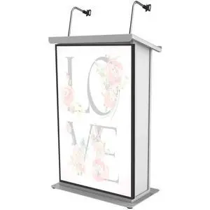 ProX X-MAESTROMEDIAWH | Lectern for TVs up to 32in | White Finish with Dual Gooseneck Mic Stands ProX X-MAESTROMEDIAWH | Lectern for TVs up to 32in | White Finish with Dual Gooseneck Mic Stands