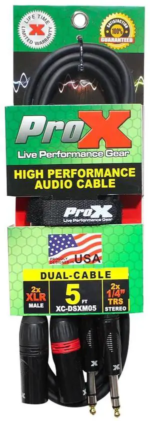 ProX XC-DSXM05 | 5' 1/4" TRS-M to Dual XLR3-M