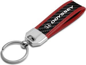 Honda Odyssey Real Carbon Fiber Strap with Red Leather Stitching Edge Key Chain