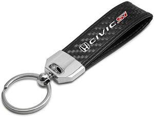 Honda Civic Si Real Carbon Fiber Leather Strap Key Chain with Black stitching