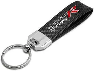 Honda Civic Type-R Real Carbon Fiber Leather Strap Key Chain with Black stitching