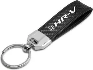 Honda HR-V Real Carbon Fiber Leather Strap Key Chain with Black stitching