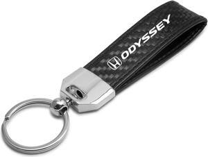 Honda Odyssey Real Carbon Fiber Leather Strap Key Chain with Black stitching