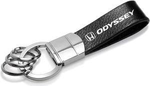 Honda Odyssey Black Real Leather Strap Chrome Round Hook Metal Key Chain