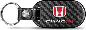 Honda Red Logo Civic Si 100% Real Black Carbon Fiber Tag Style Key Chain