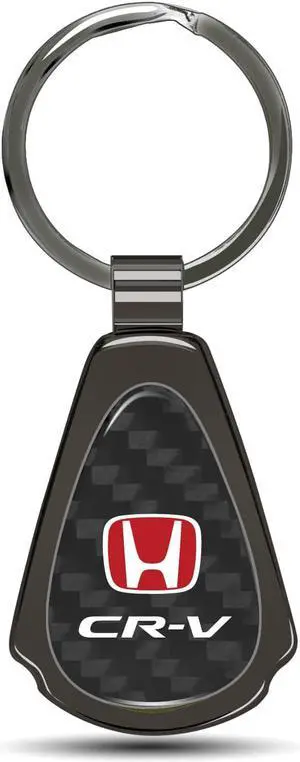 Honda Red CR-V Real Black Carbon Fiber Gunmetal Black Metal Teardrop Key Chain
