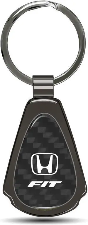 Honda Fit Real Black Carbon Fiber Gunmetal Black Metal Teardrop Key Chain