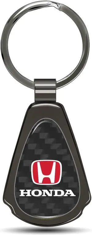 Honda Red Logo Real Black Carbon Fiber Gunmetal Black Metal Teardrop Key Chain