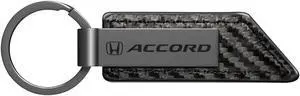 Honda Accord Gunmetal Black Gray Metal Plate Carbon Fiber Texture Leather Key Chain