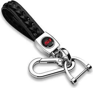 Honda Civic Si in Black Braided Rope Style Genuine Leather Chrome Hook Key Chain