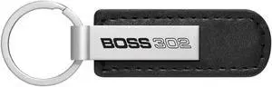 Ford Mustang Boss 302 Silver Metal Black PU Leather Strap Key Chain