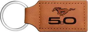 Ford Mustang GT 5.0 Rectangular Brown Leather Key Chain