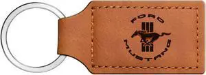 Ford Mustang Circle Logo Rectangular Brown Leather Key Chain