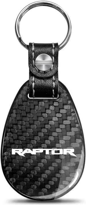 Ford F-150 Raptor Real Black Carbon Fiber with Leather Strap Large Tear Drop Key Chain