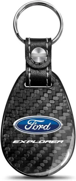 Ford Explorer Real Black Carbon Fiber with Leather Strap Large Tear Drop Key Chain