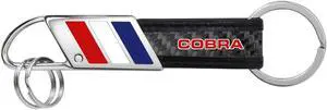 Ford Mustang Cobra in Red on Real Carbon Fiber Leather Key Chain with Red White Blue Stripe Ford Mustang Cobra in Red on Real Carbon Fiber Leather Key Chain with Red White Blue Stripe