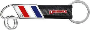 Ford F150 2015 up in Red on Real Carbon Fiber Leather Key Chain with Red White Blue Stripe
