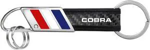 Ford Mustang Cobra Real Carbon Fiber Leather Key Chain with Red White Blue Ford Mustang Cobra Real Carbon Fiber Leather Key Chain with Red White Blue