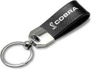 iPick Image - Large Genuine Black Leather Loop Strap Key Chain - Ford Cobra