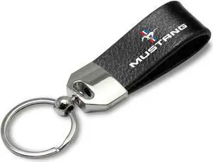 Ford Mustang Tri-Bar Large Genuine Black Leather Loop Strap Key Chain