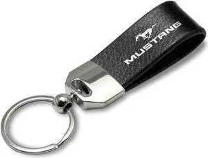 Ford Mustang Large Genuine Black Leather Loop Strap Key Chain