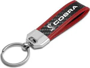 Ford Mustang Cobra Real Carbon Fiber Strap with Red Leather Stitching Edge Key Chain Ford Mustang Cobra Real Carbon Fiber Strap with Red Leather Stitching Edge Key Chain
