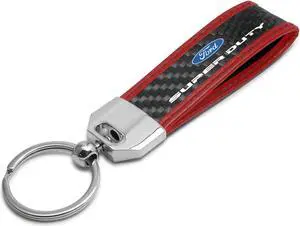 Ford Super-Duty Real Carbon Fiber Strap with Red Leather Stitching Edge Key Chain