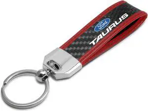 Ford Taurus Real Carbon Fiber Strap with Red Leather Stitching Edge Key Chain
