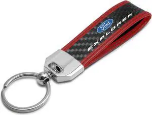 Ford Explorer Real Carbon Fiber Strap with Red Leather Stitching Edge Key Chain