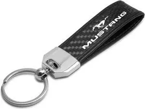 Ford Mustang Real Carbon Fiber Leather Strap Key Chain with Black stitching