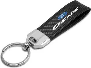 Ford Escape Real Carbon Fiber Leather Strap Key Chain with Black stitching