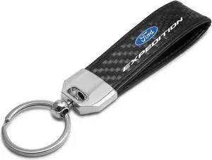 Ford Expedition Real Carbon Fiber Leather Strap Key Chain with Black stitching