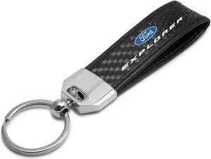 Ford Explorer Real Carbon Fiber Leather Strap Key Chain with Black stitching