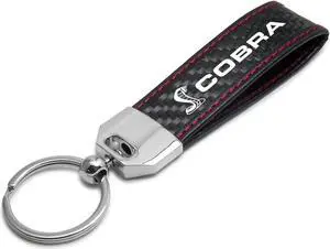 Ford Mustang Cobra Real Black Carbon Fiber Loop Strap Key Chain with Red Stitching