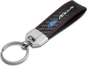 Ford Focus Real Black Carbon Fiber Loop Strap Key Chain with Red Stitching