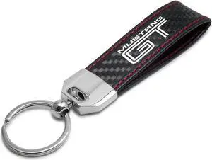 Ford Mustang GT Real Black Carbon Fiber Loop Strap Key Chain with Red Stitching
