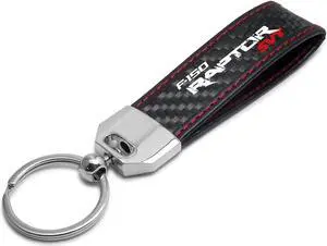Ford F-150 Raptor SVT Real Black Carbon Fiber Loop Strap Key Chain with Red Stitching