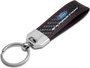 Ford Expedition Real Black Carbon Fiber Loop Strap Key Chain with Red Stitching